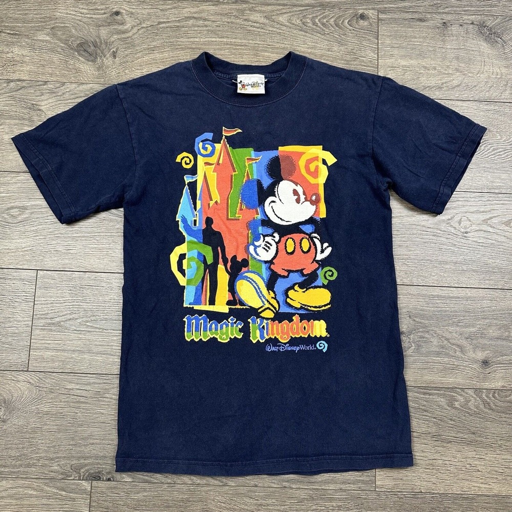Vintage Walt Disney World Shirt Adult Small Navy Blue Magic Kingdom Mickey Mouse